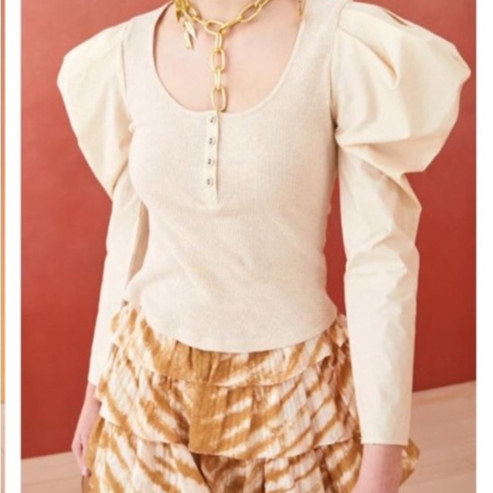 Ulla Johnson Joann Poplin  Puff Sleeve Top- neutral color size  XL